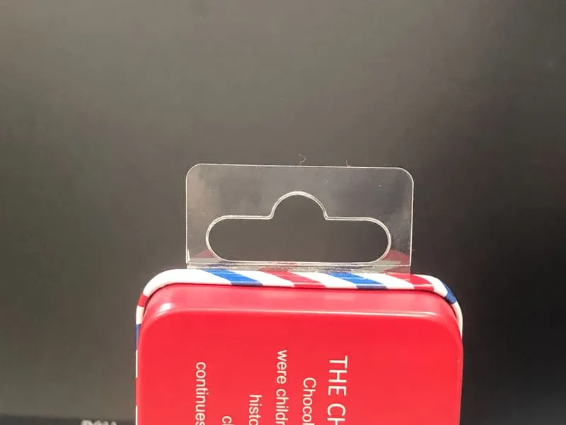 Transparent Euro hang tabs attach to a box